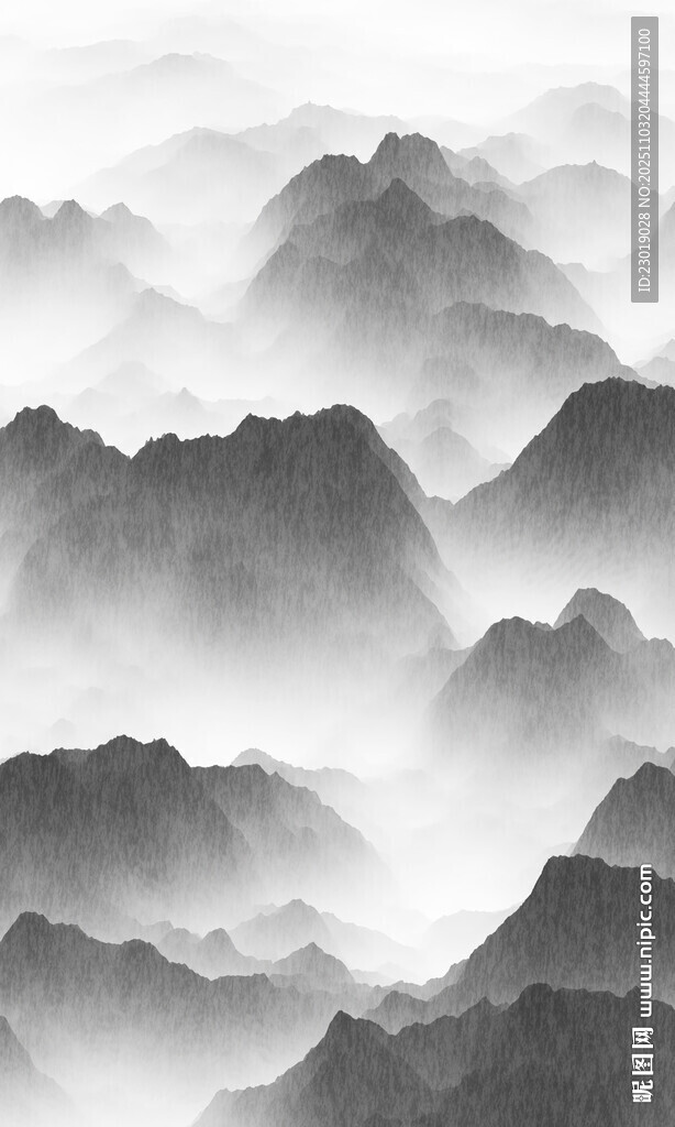 水墨群山云雾缭绕之景