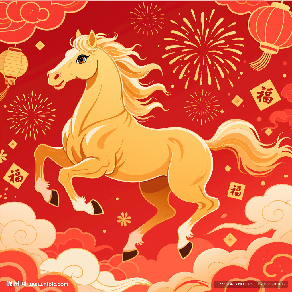 卡通手绘金马贺岁