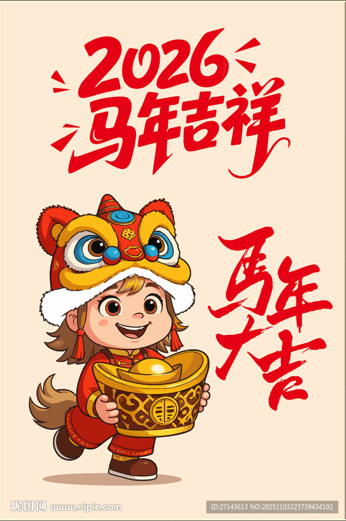 2026龙年吉祥萌娃贺岁图