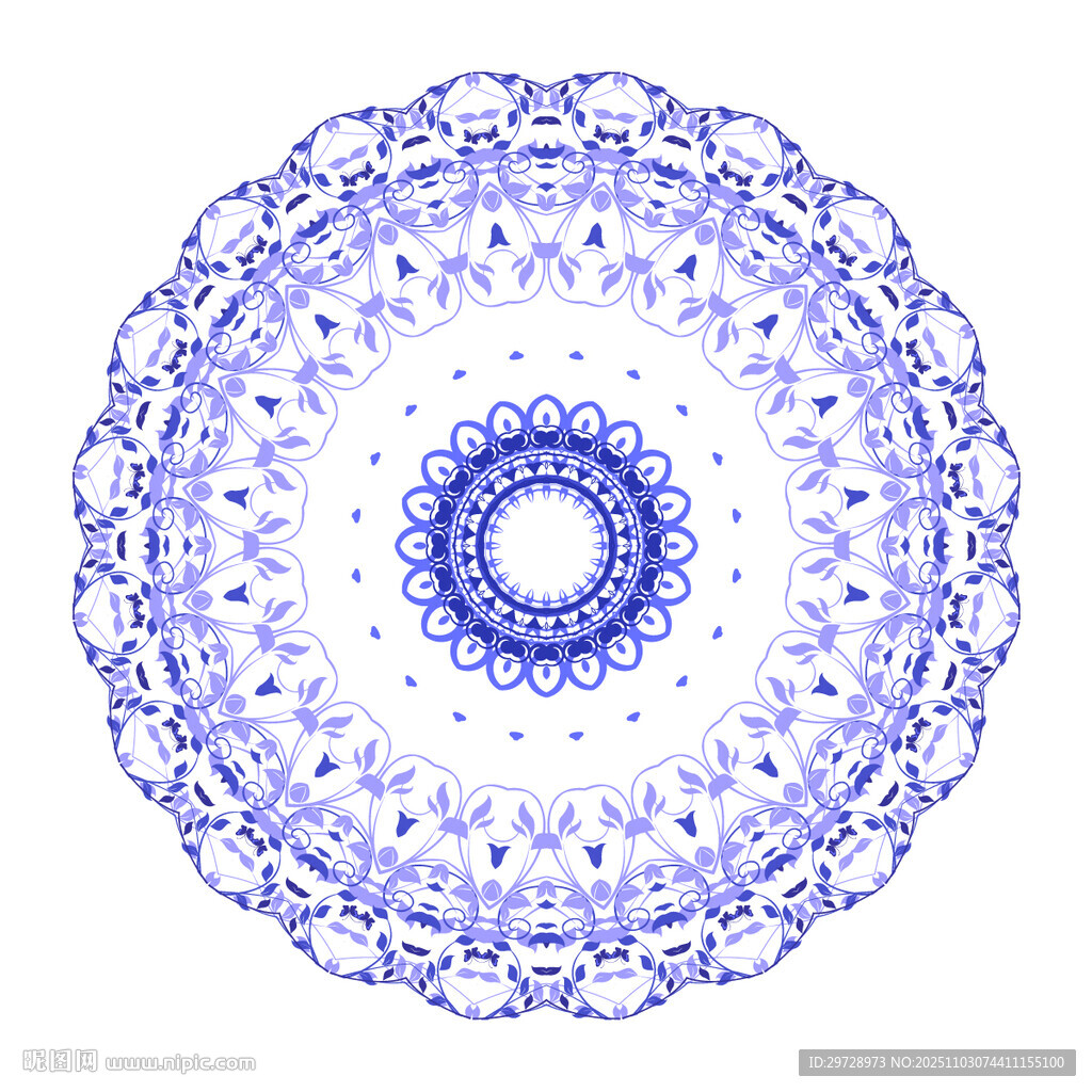 蓝白色圆形花纹图案