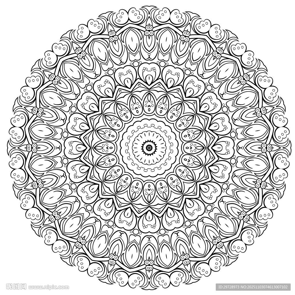 圆形黑白精典花纹