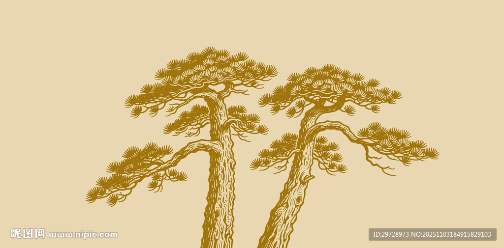 手绘水墨风长寿松树