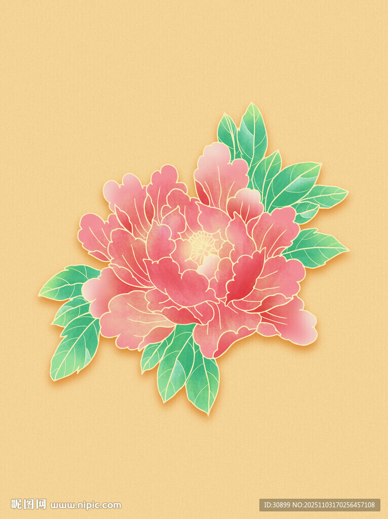 手绘粉色牡丹花饰