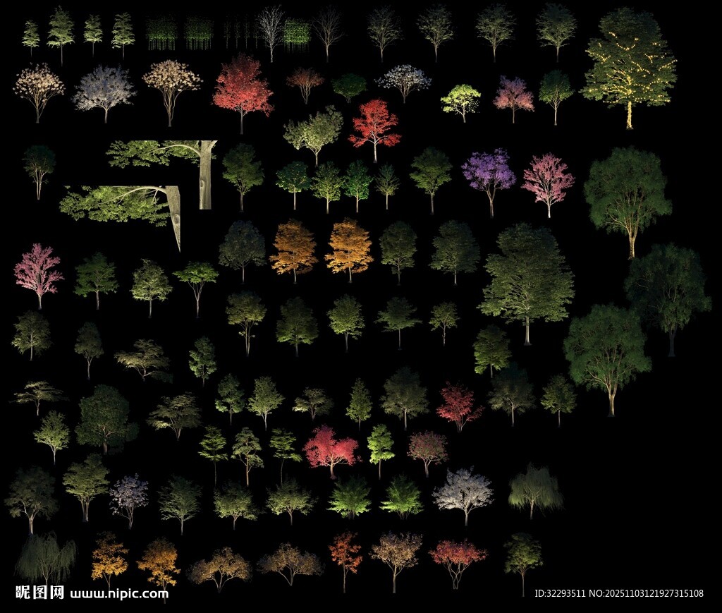 夜景树 发光树 亮化素材