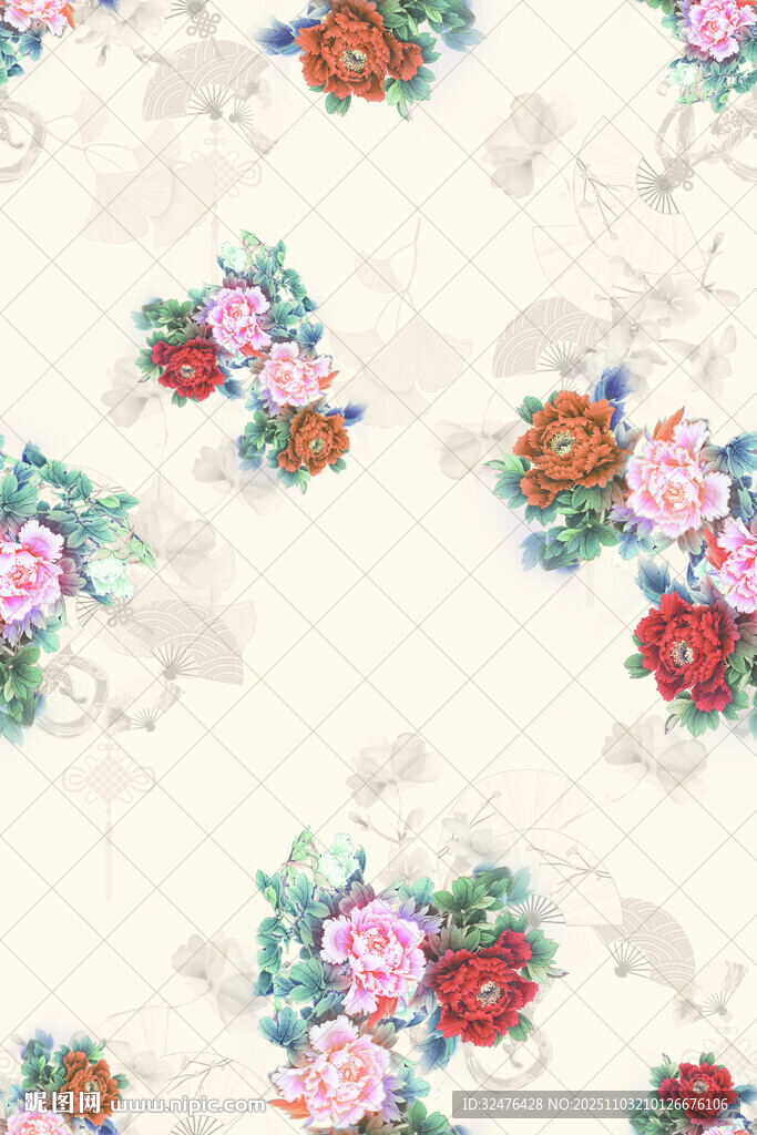 复古花卉图案布料纹理