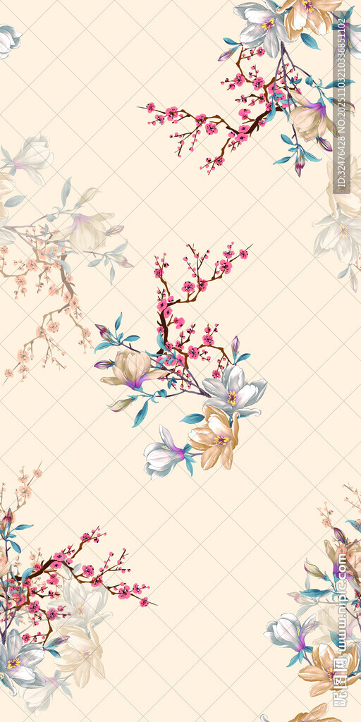 中式花卉图案纹理背景