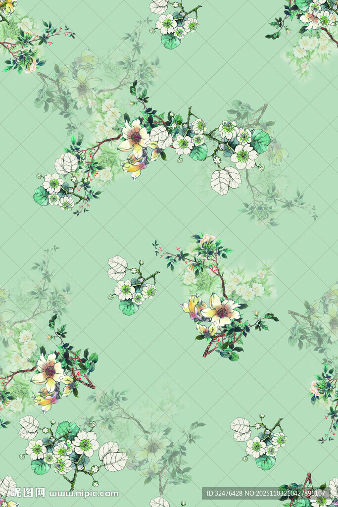 清新绿植花卉图案背景