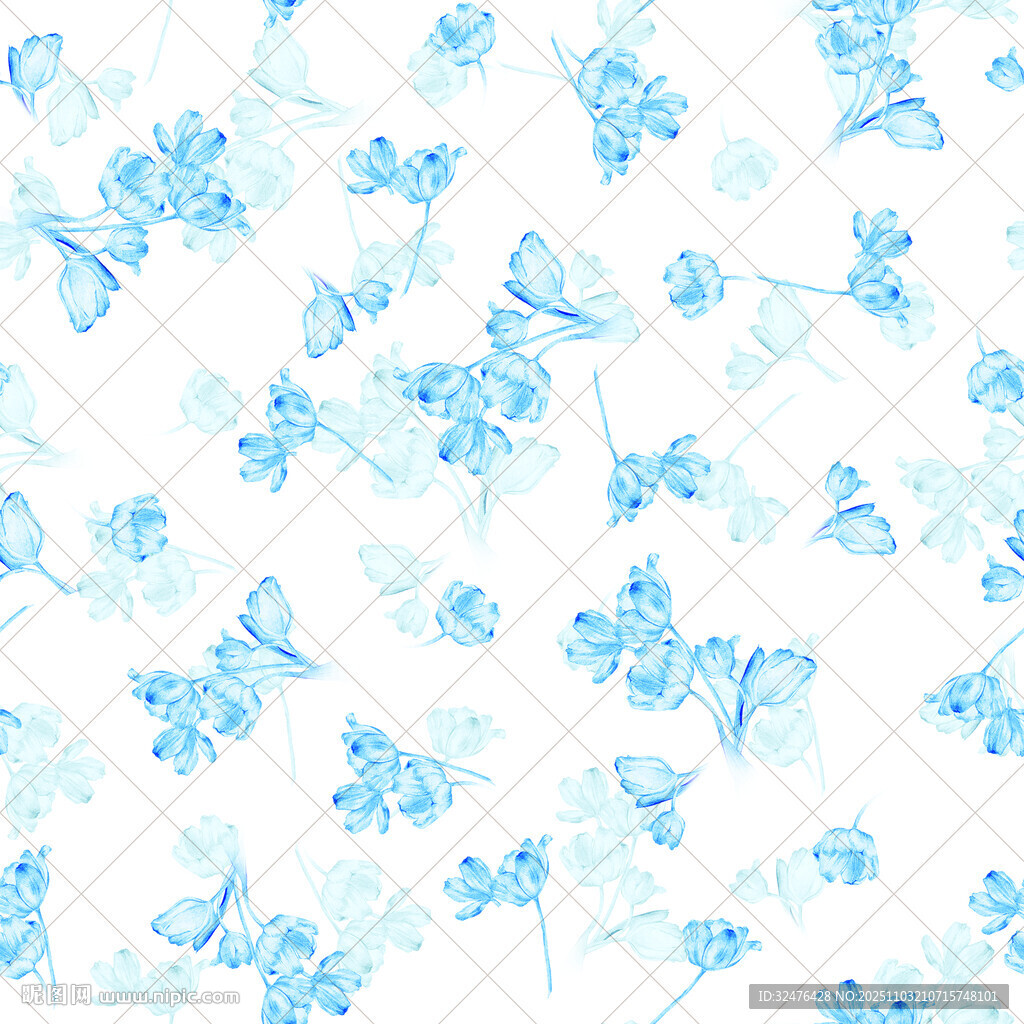 蓝色蝴蝶花卉无缝图案