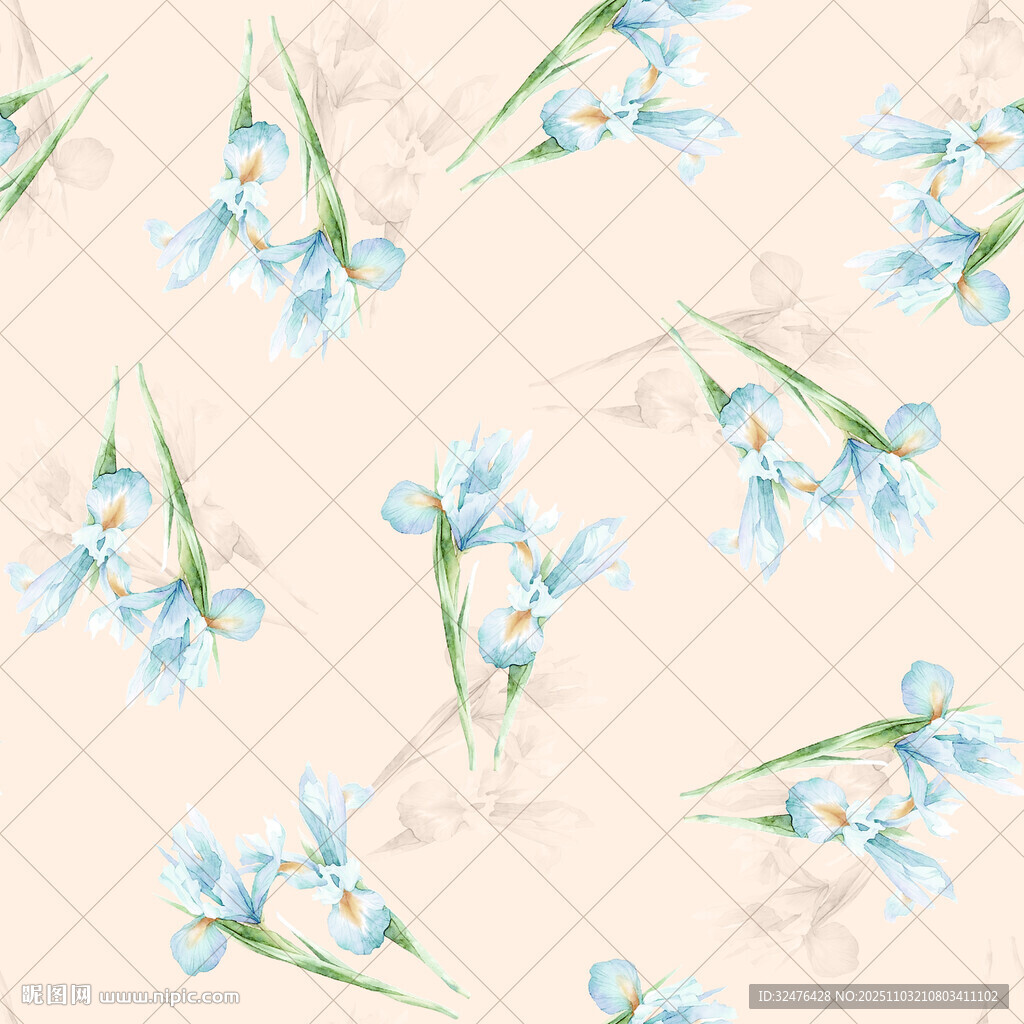 淡蓝花朵水彩风无缝图案
