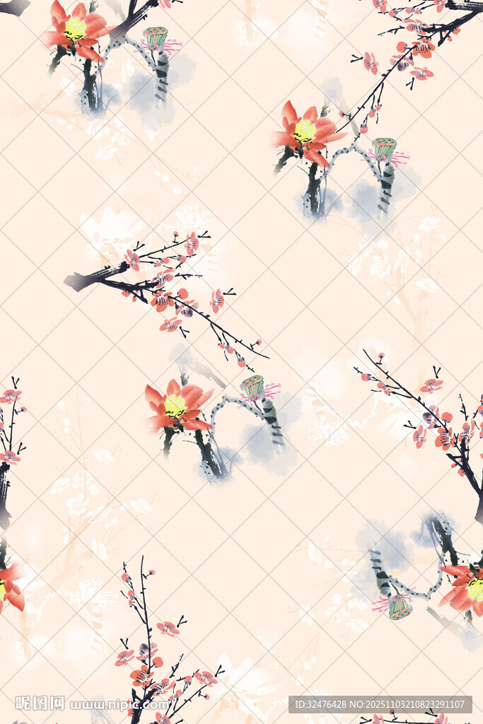 水墨梅花图案背景纹理