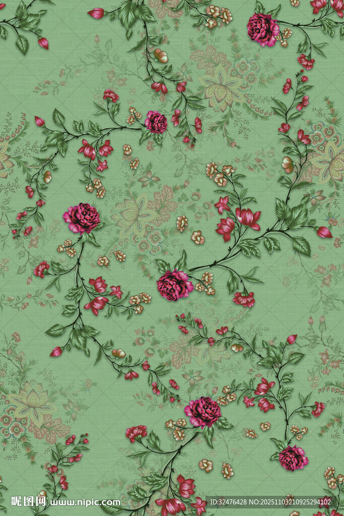 浅绿色底花卉图案纹理
