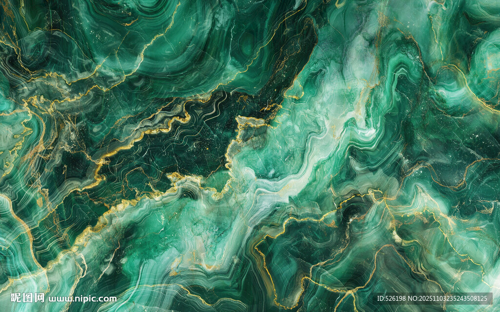 绿色金线中式水墨大理石纹理