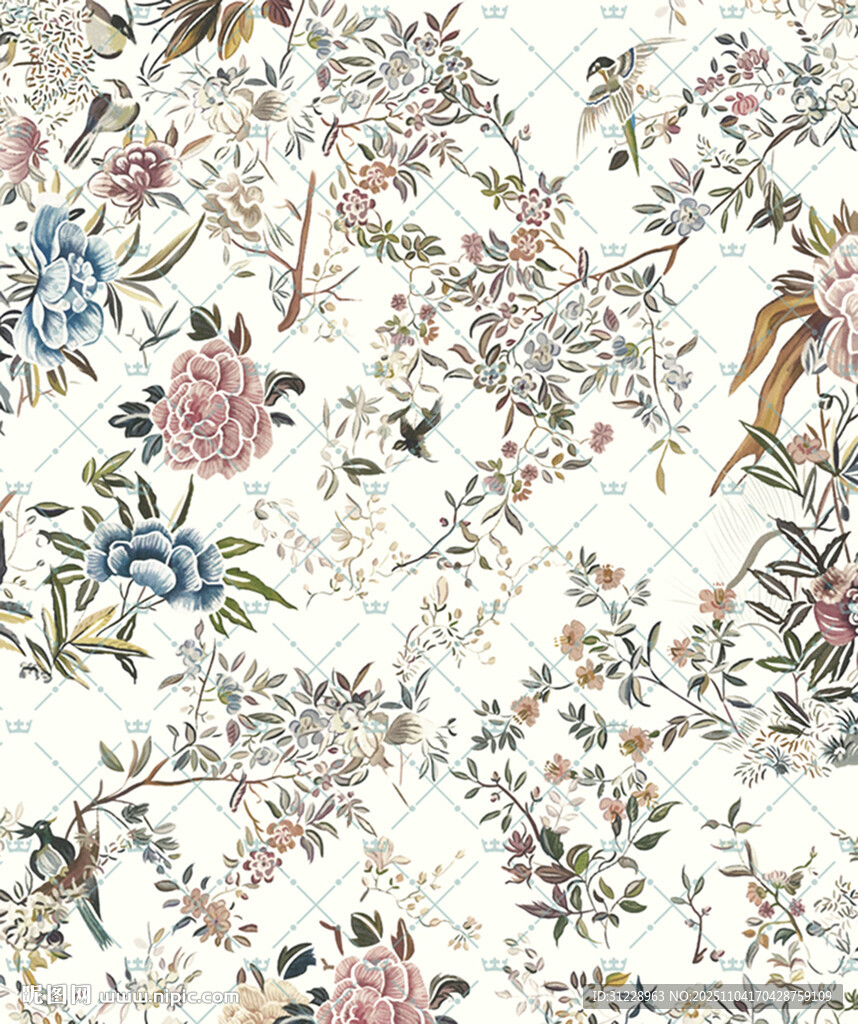 中式花鸟图案纹理背景