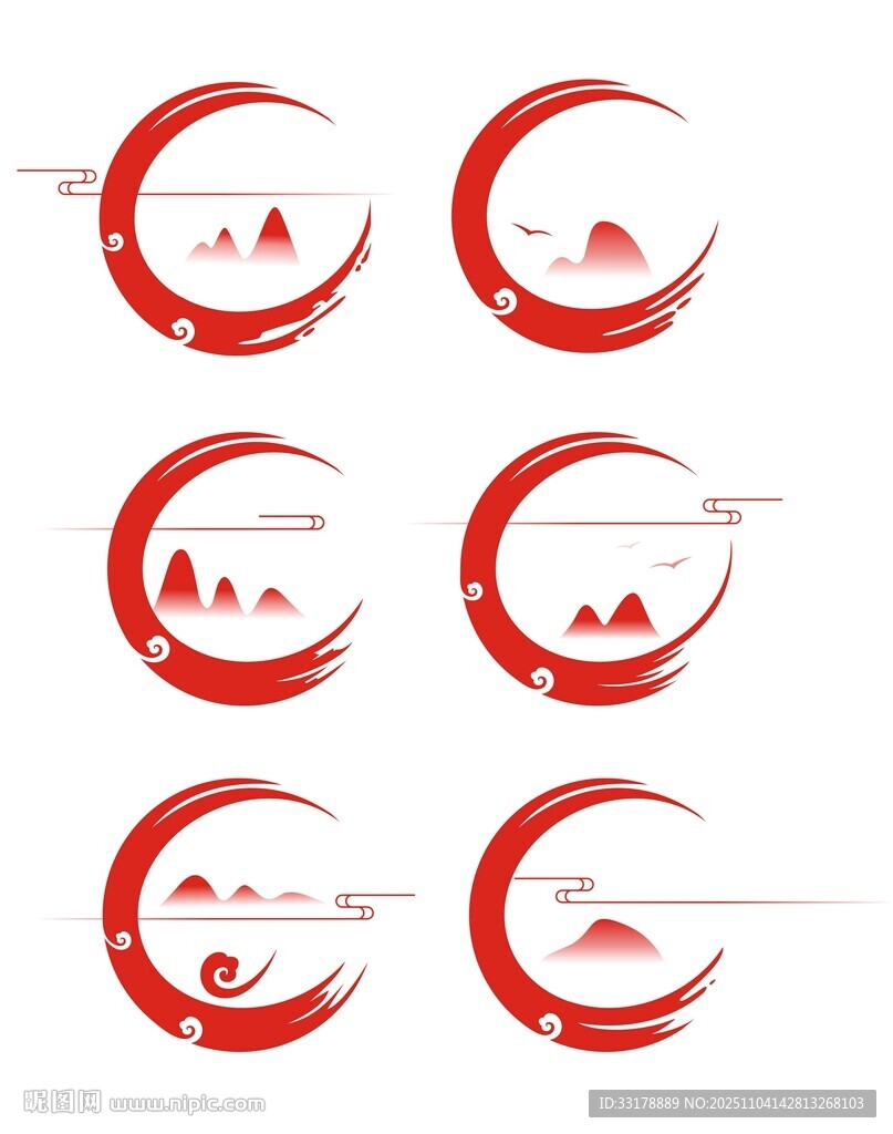 中式中国风书法笔触山水云纹