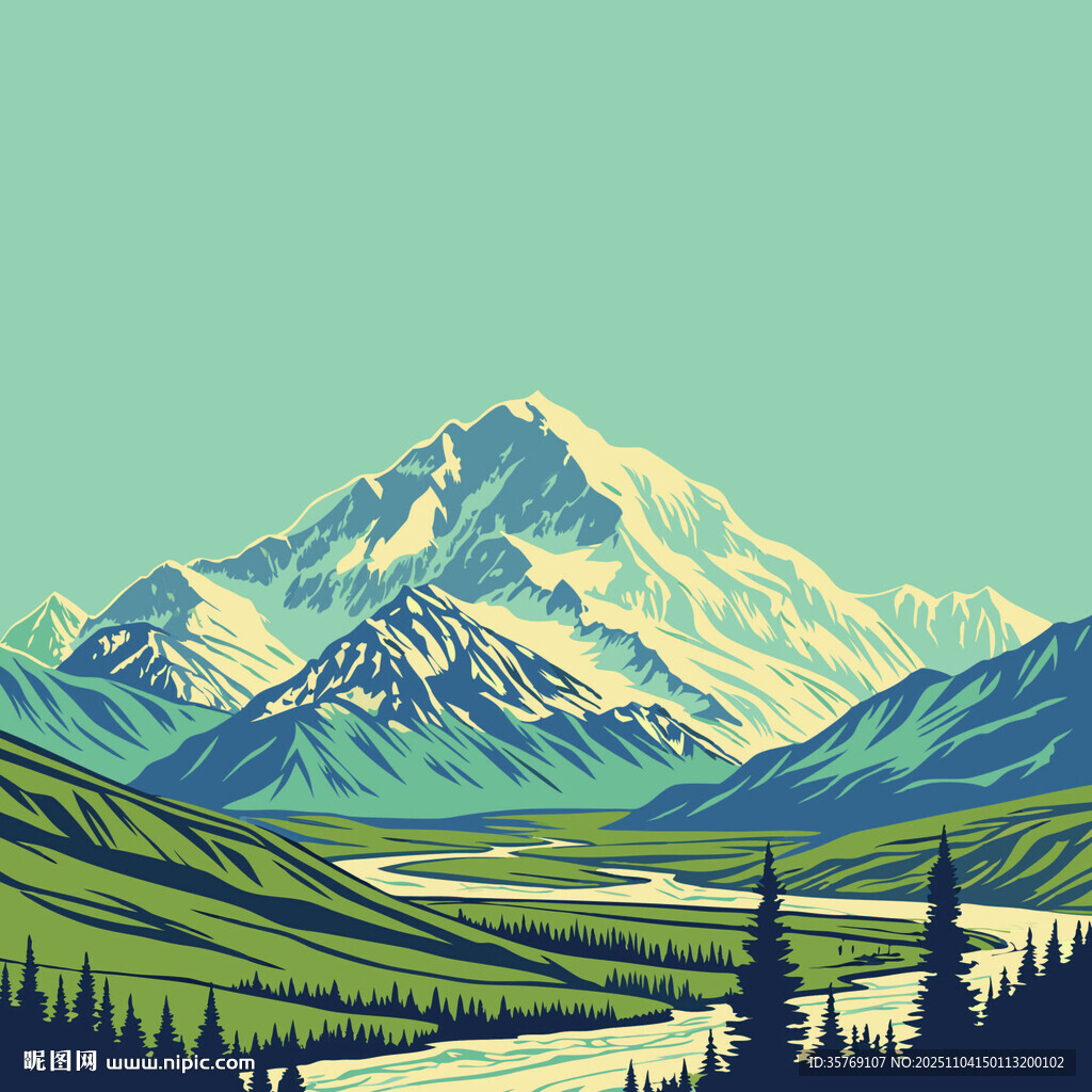 壮丽雪山下的河谷风光