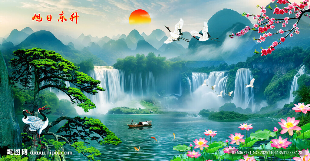 迎客松山水画壁画