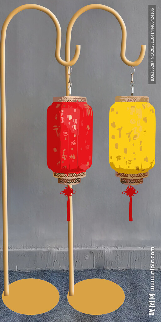 中式路引双灯笼金属架摆件