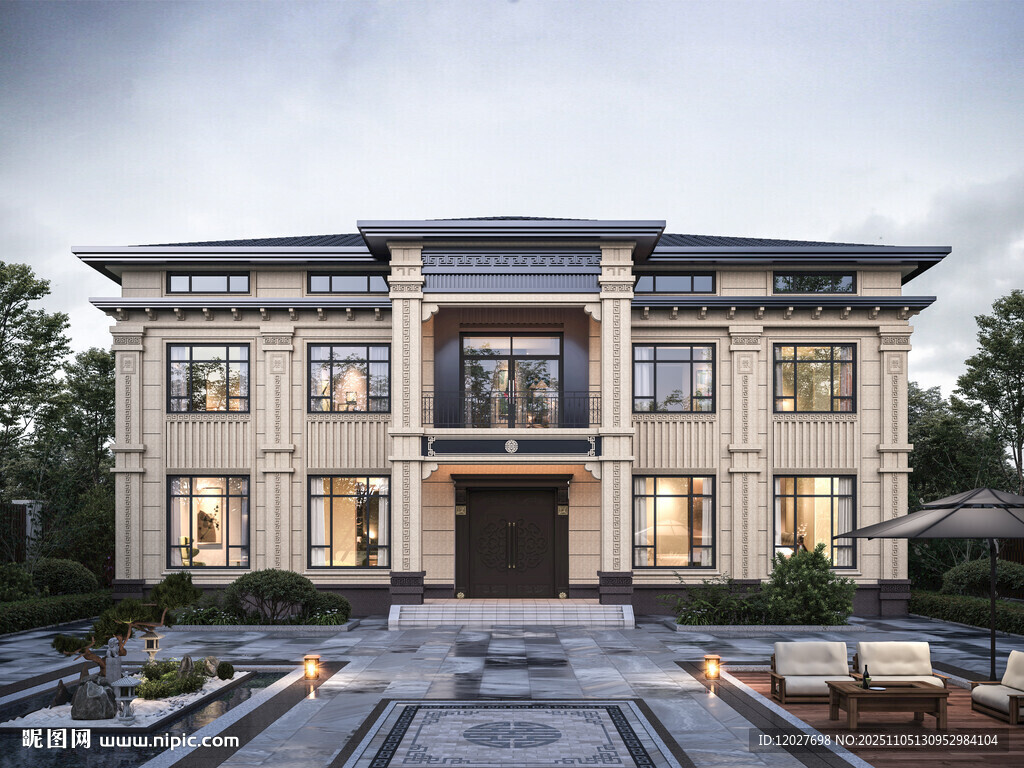 二层半中式别墅外观图