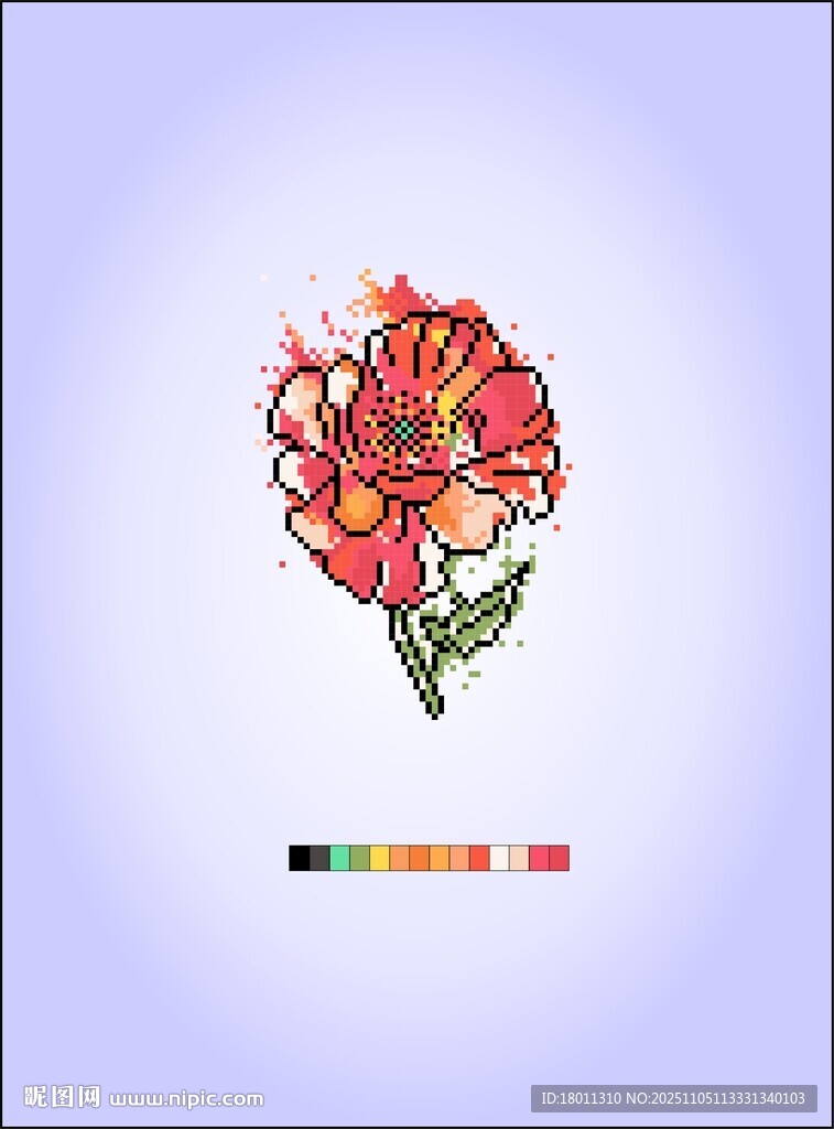 手绘鲜艳花朵图案像素拼豆T恤衫