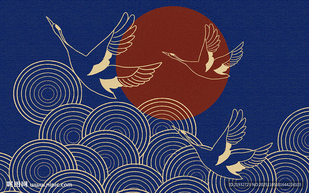 线条仙鹤电视背景墙