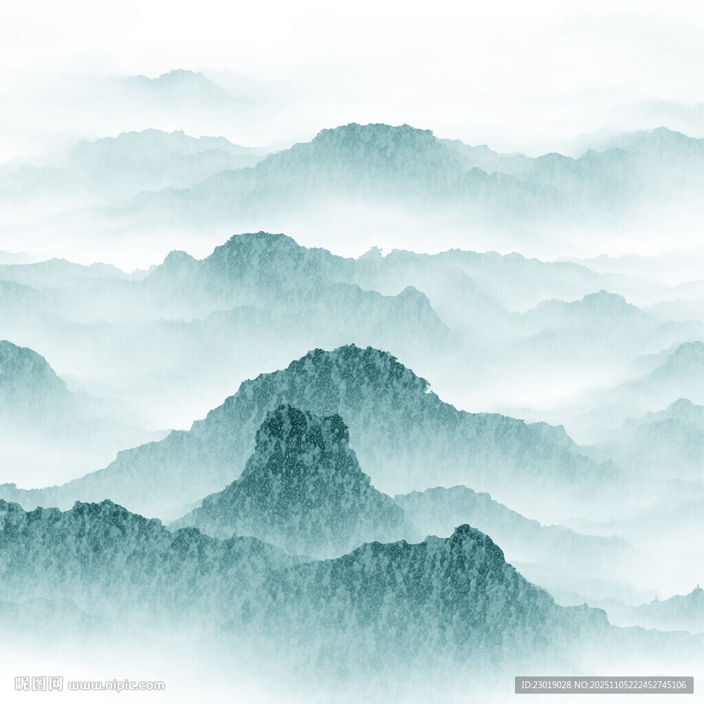 水墨山峦缥缈云雾