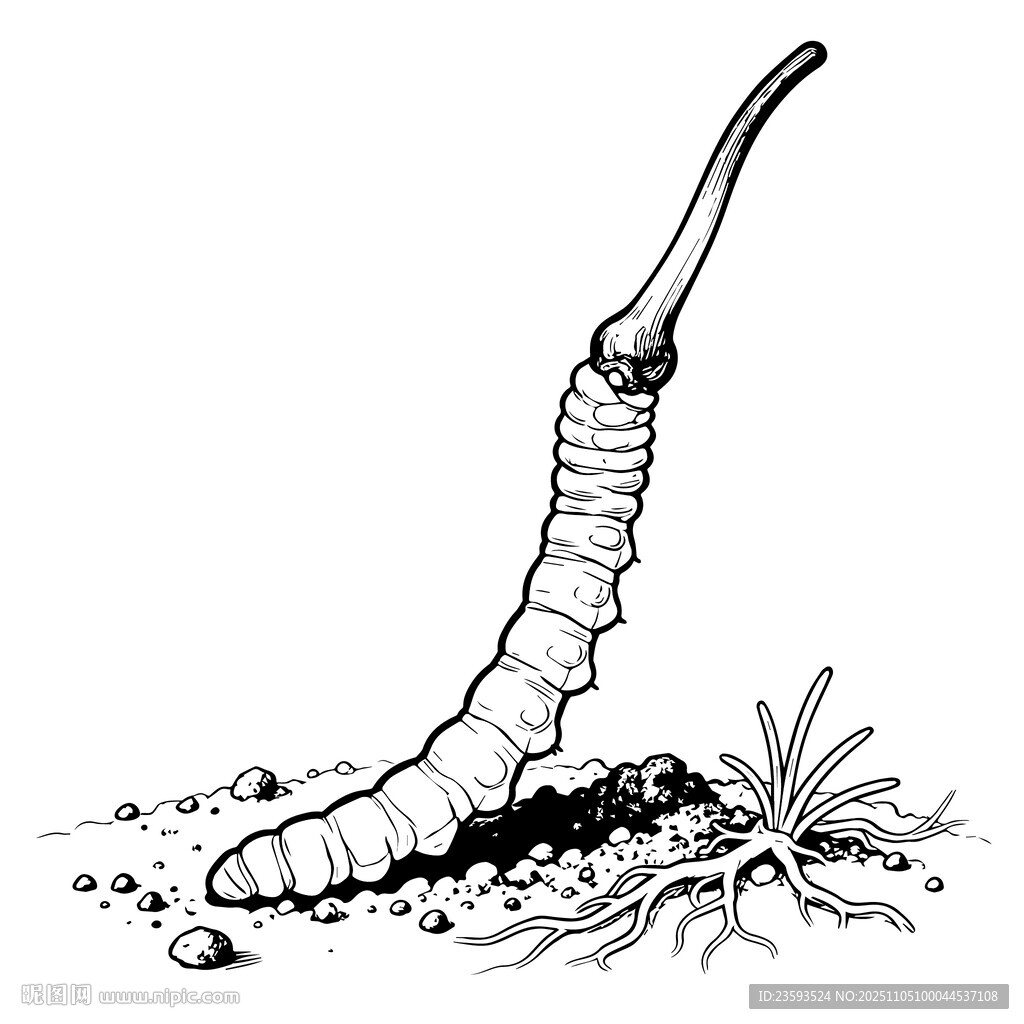冬虫夏草 线稿矢量图