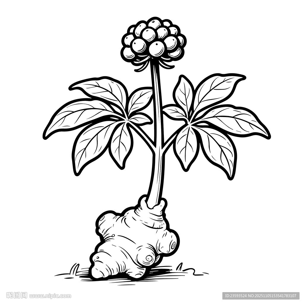 田七 线稿矢量图