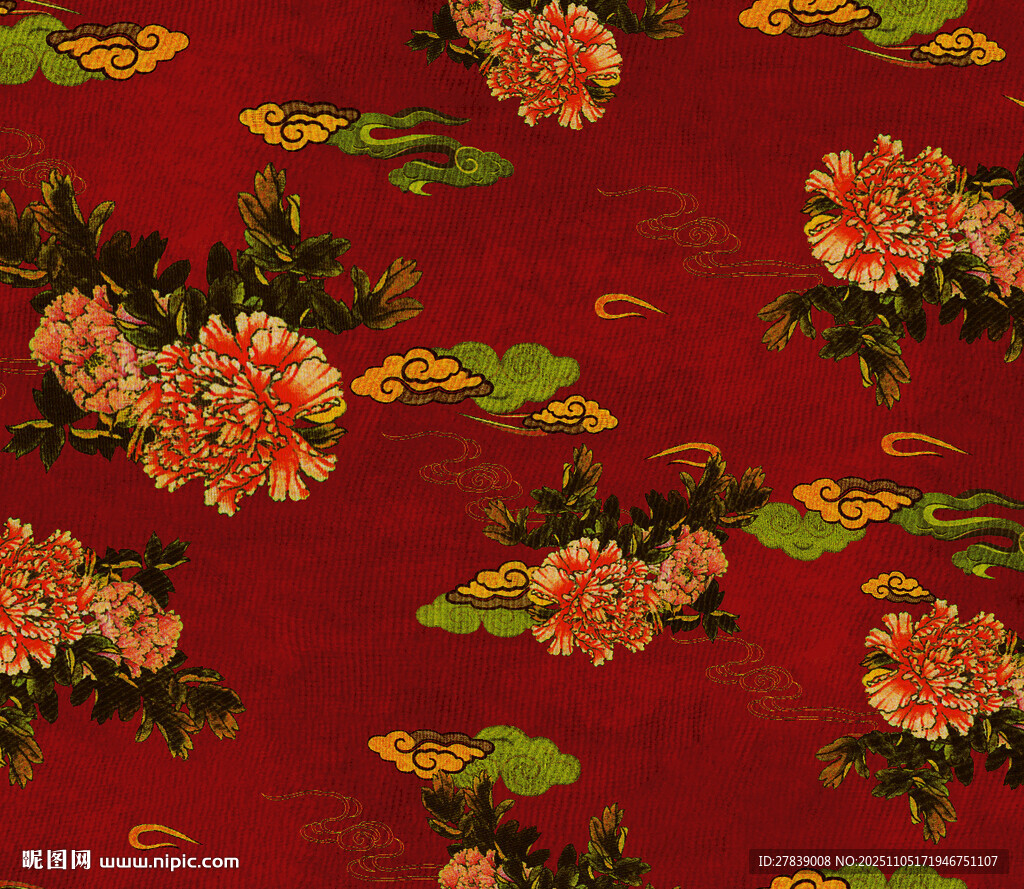 红色花卉图案纹理背景