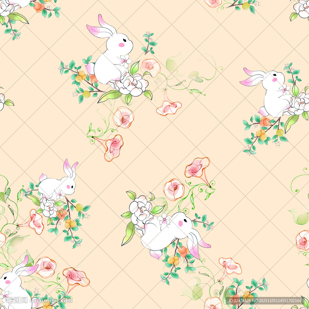 兔子花卉图案的精美背景