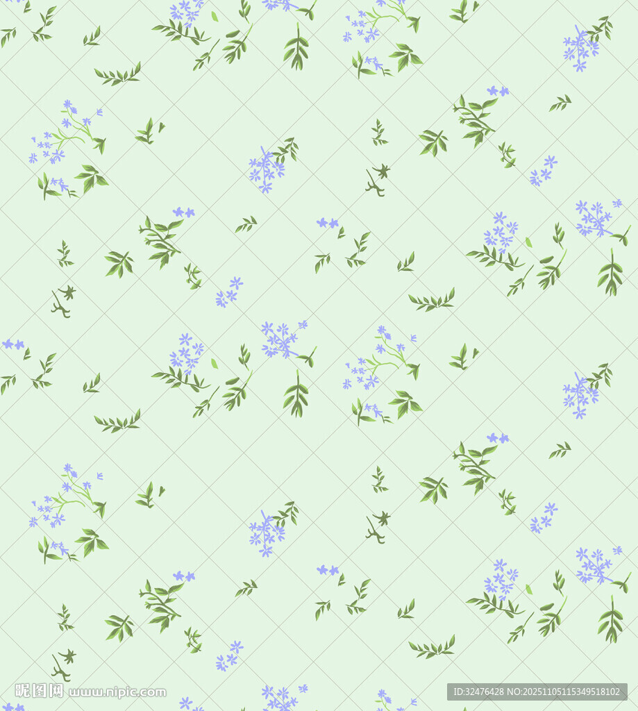 淡绿底蓝紫小花清新图案