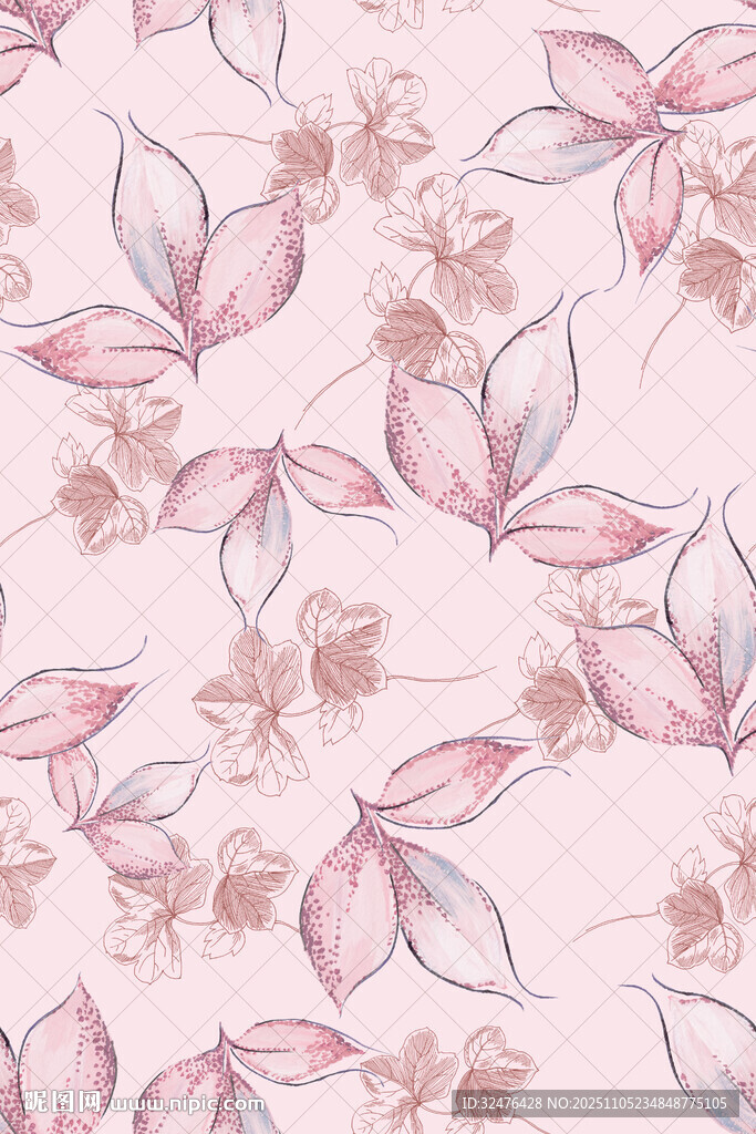 粉色花卉叶脉纹理背景图