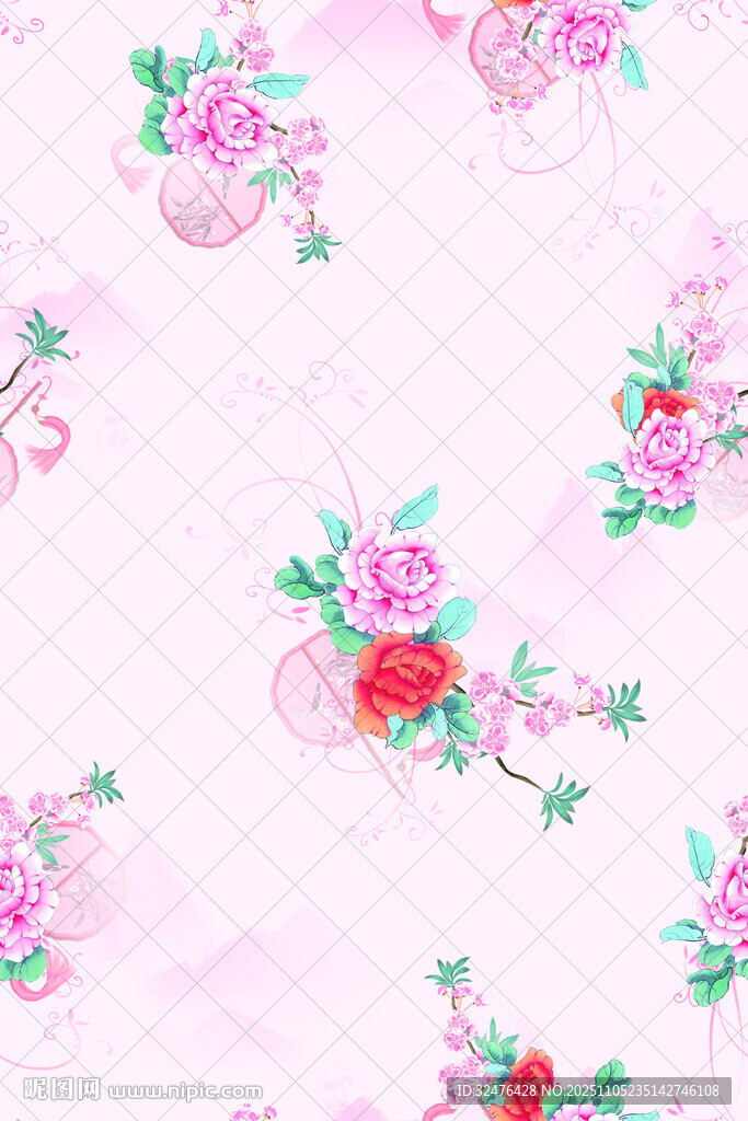 粉色花卉图案布料纹理