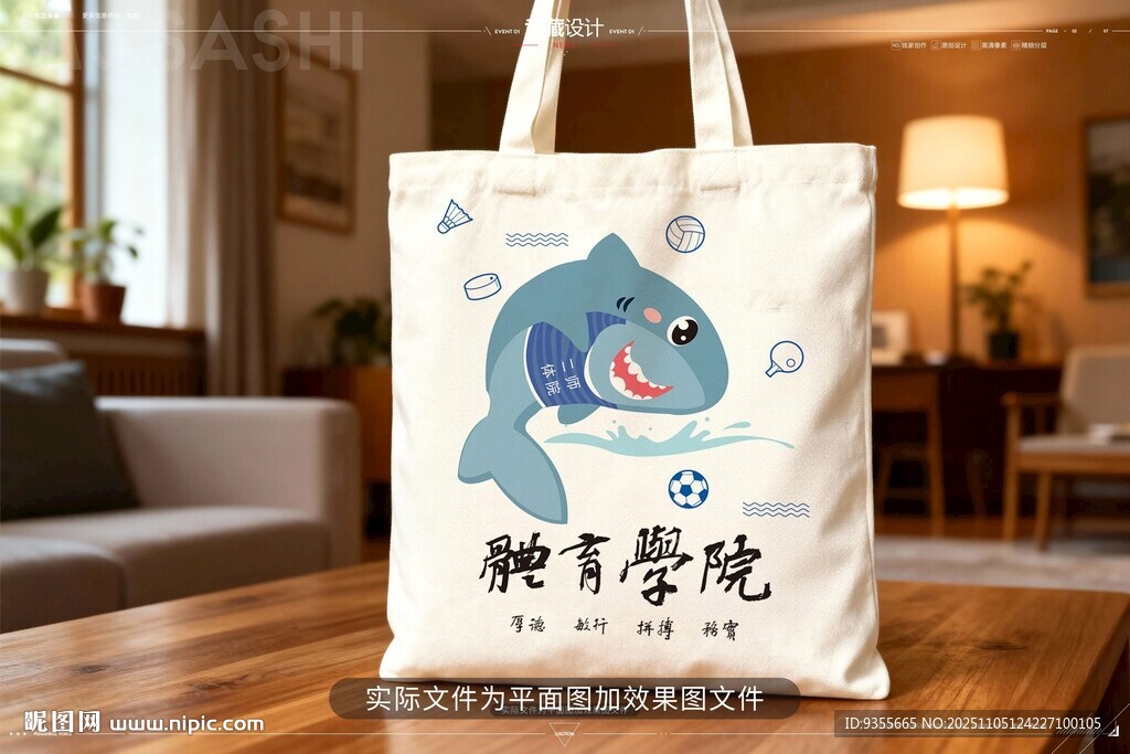 体育学院无纺布袋平面图加效果图