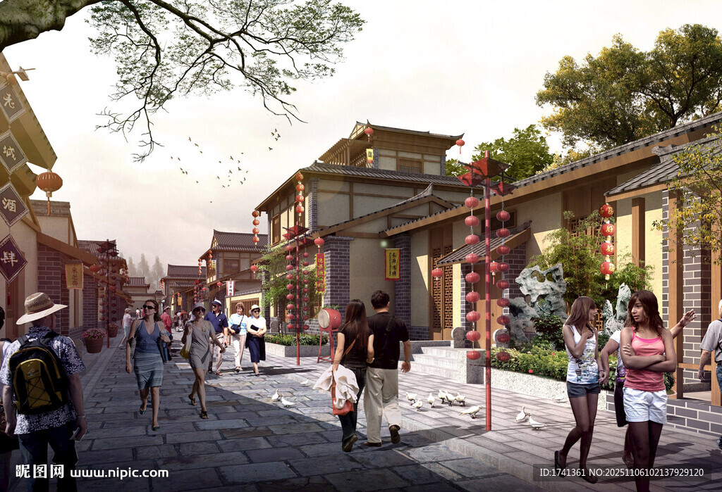 热闹的街道行人景观