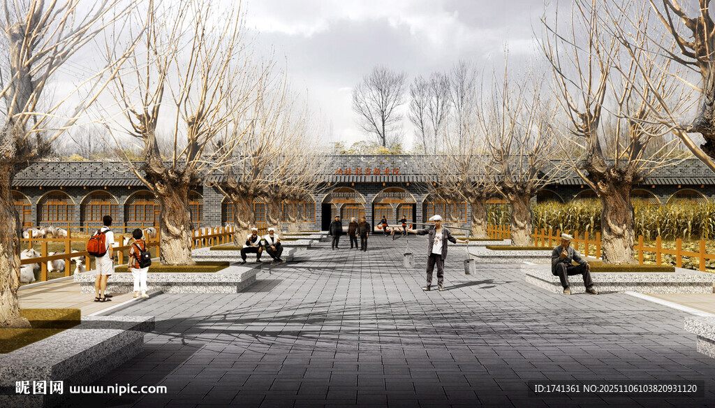 冬日古街行人漫步景象