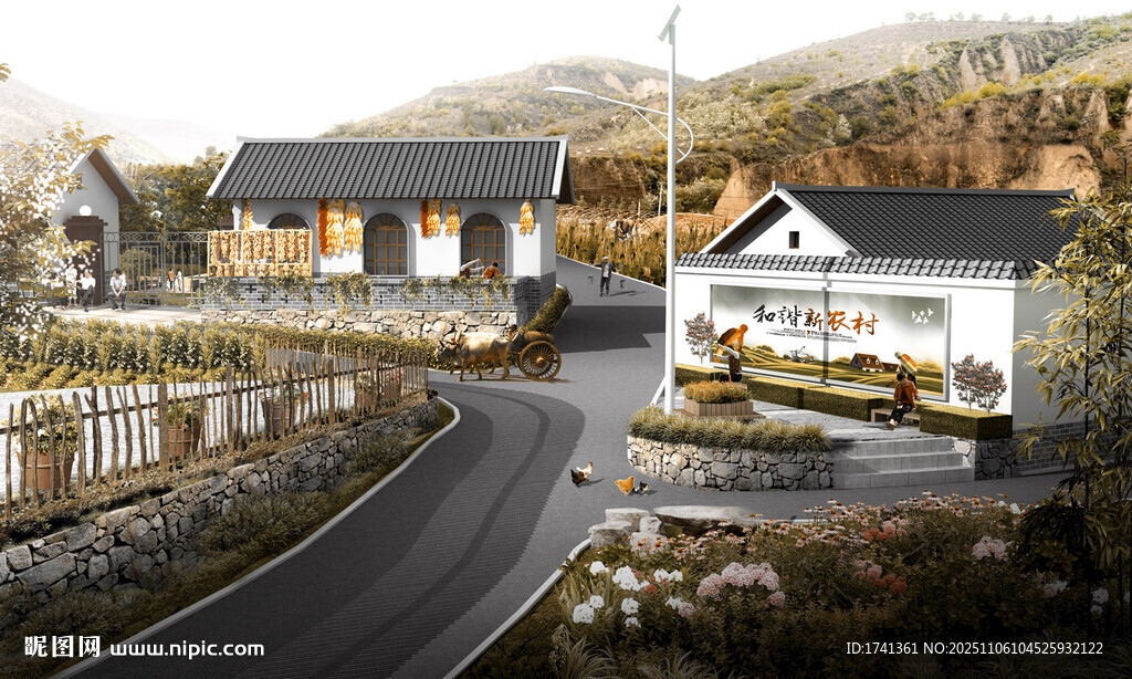 乡村蜿蜒路旁的别致屋舍