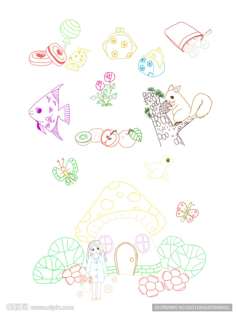 手绘多彩卡通图案元素