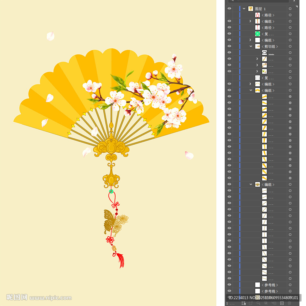 中式折扇装饰图案设计