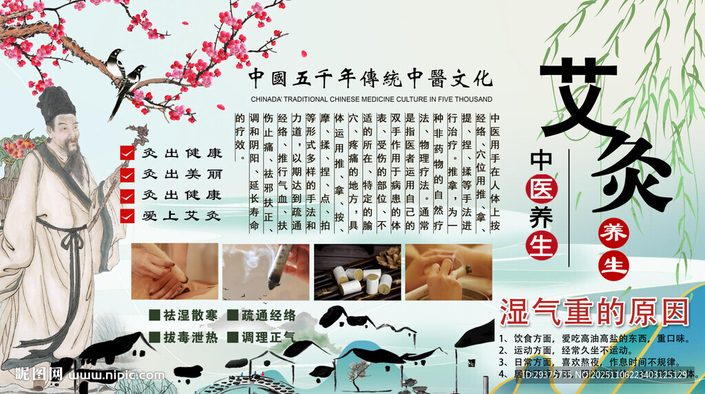 艾灸养生背景墙