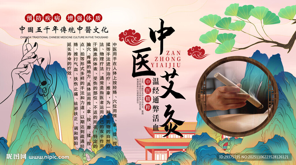 中医艾灸背景墙