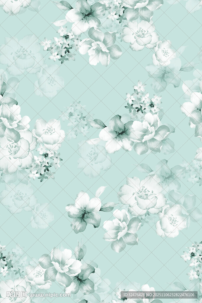 淡蓝底白花清新花卉图案