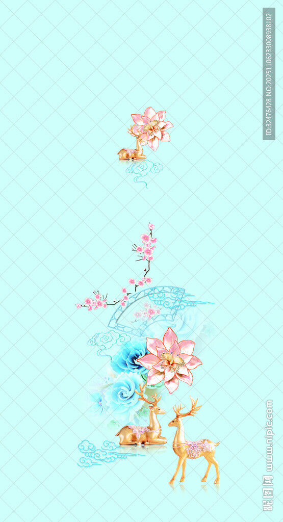 梦幻动物花卉插画场景