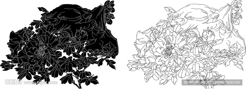 黑白花卉图案素材 矢量图