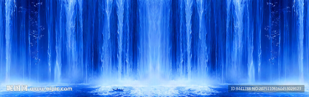 梦幻蓝色瀑布背景图