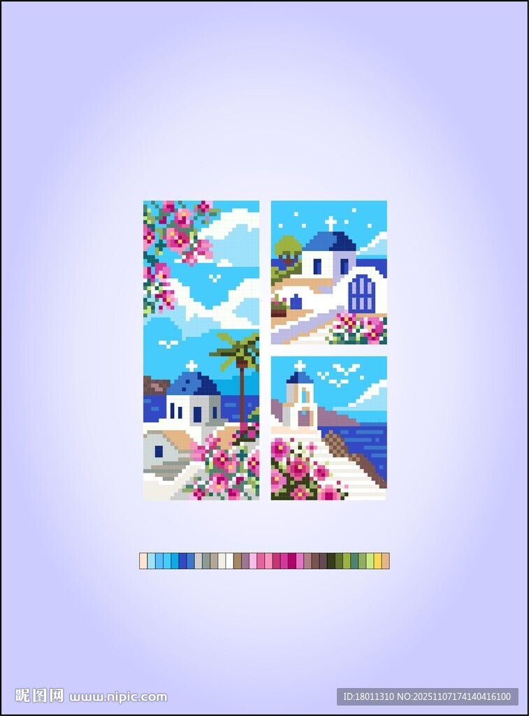 希腊风情彩色建筑插画像素T恤衫