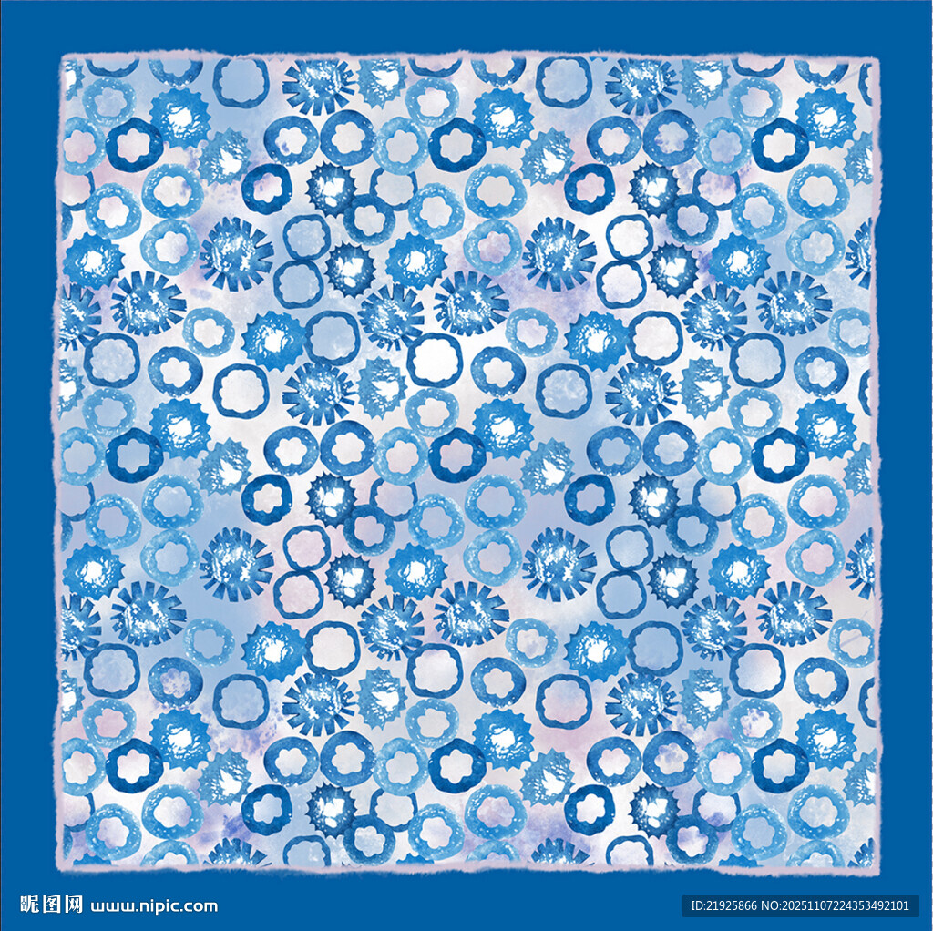 蓝色圆圈图案装饰丝巾方巾