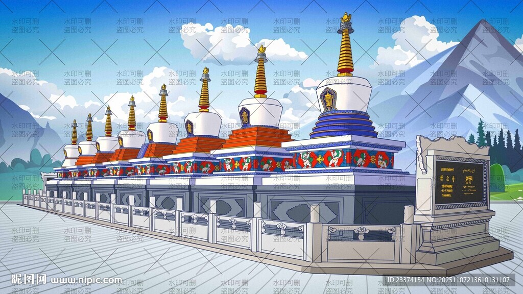 青海塔尔寺白塔插画