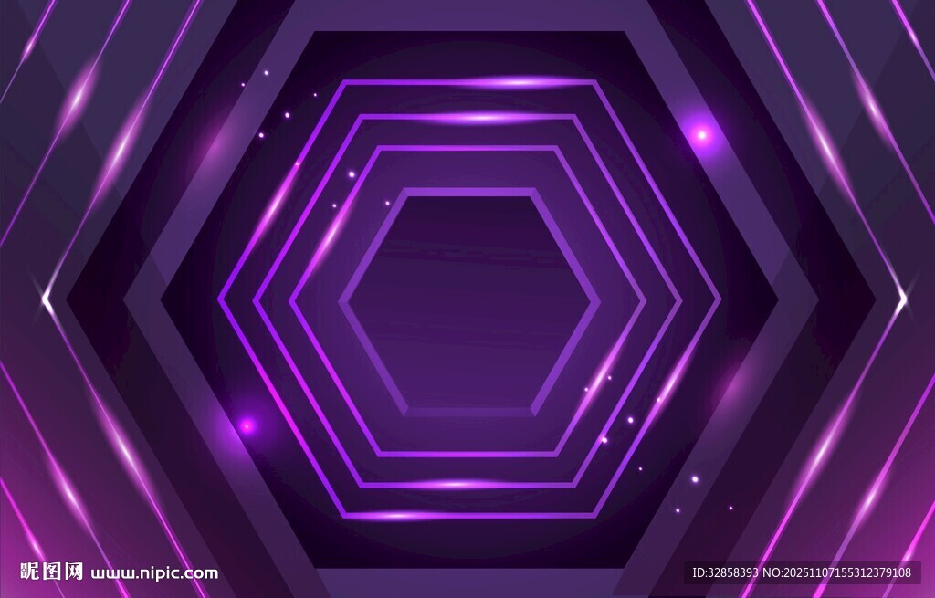 紫色六边形科幻炫光背景