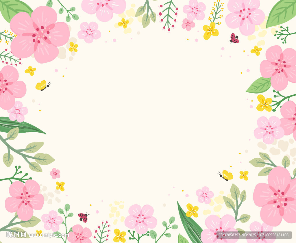 粉色花卉边框装饰图案