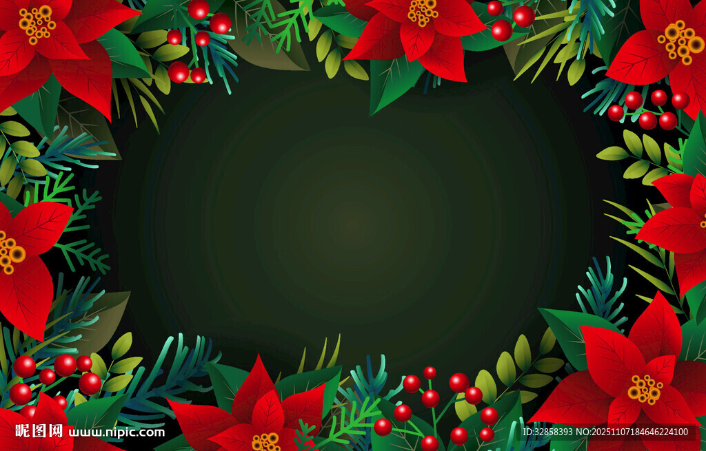 圣诞花卉边框装饰背景图
